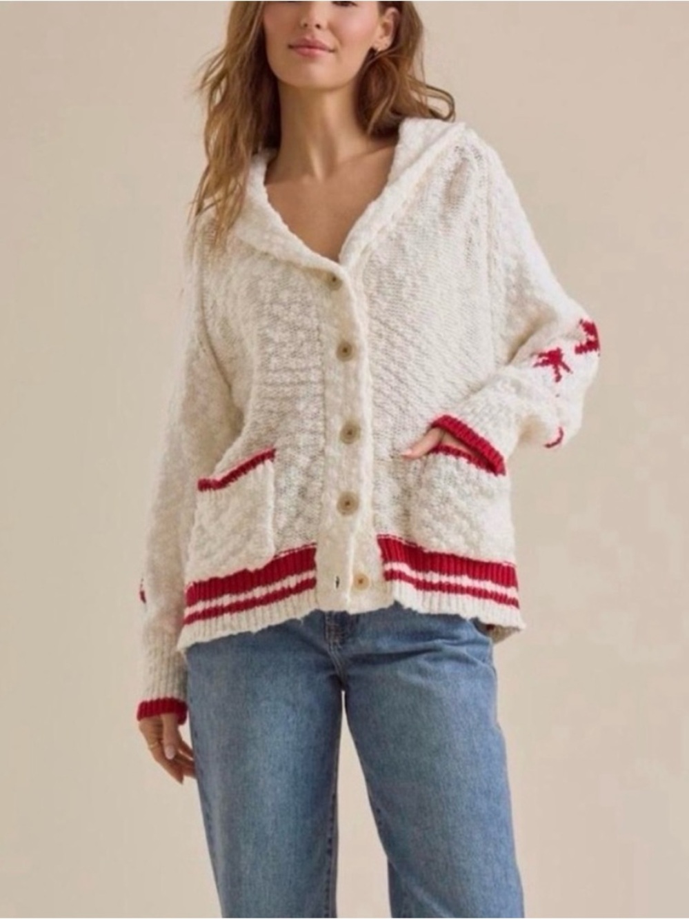 Altar'd State Cream Sweater with Red & Blue Flag Motif - Picture 3 of 11